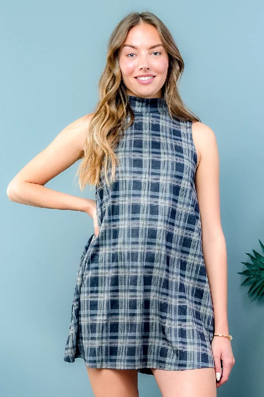 Low Prices Plaid Sleeveless Tunic Mini Dress* (LD41199C)