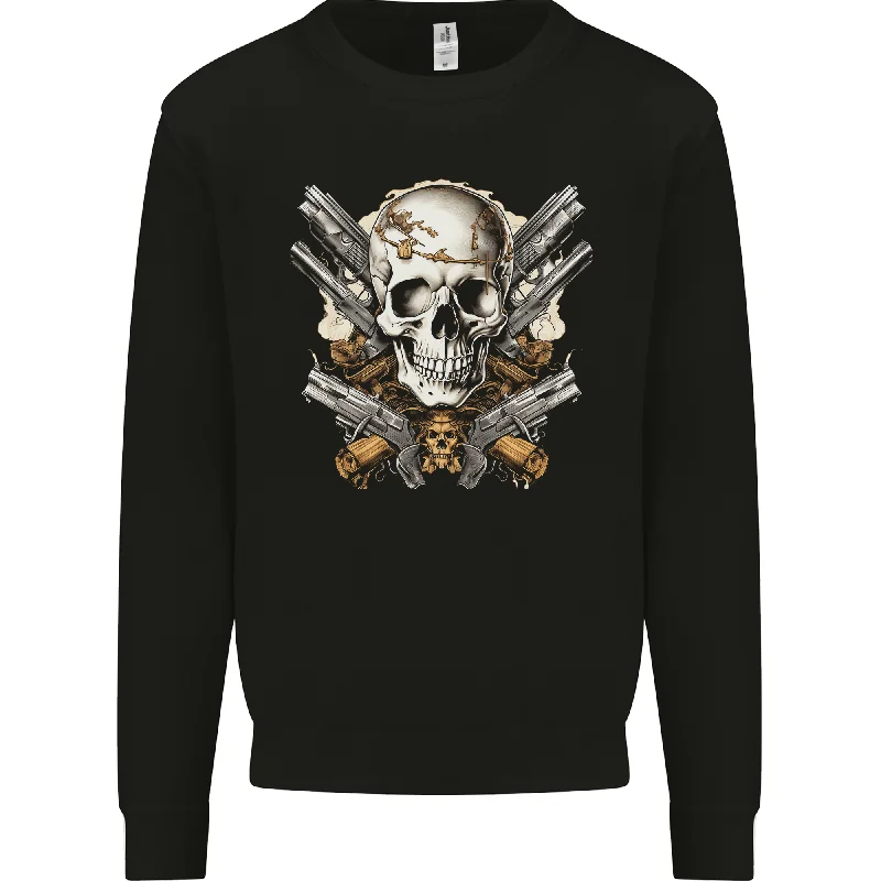 luxury fitness sweatshirtA Skull With Guns Cowboy Biker Mens Sweatshirt Jumper