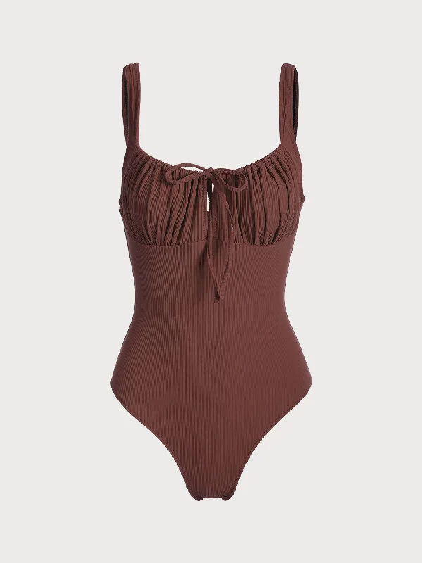 Massive Deals Coffee Cutout Tie One-Piece Swimsuit