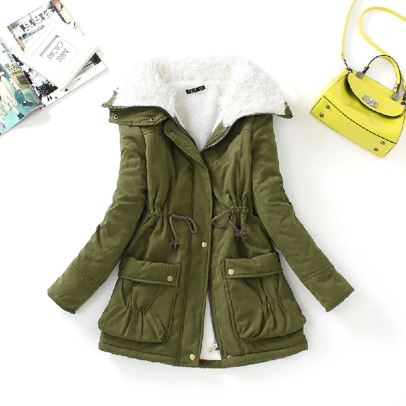 Midnight Madness FTLZZ New Autumn Winter Women Cotton Coats Medium Long Wadded Slim Jacket Thermal Warm Parkas Casual Quilt Overcoat