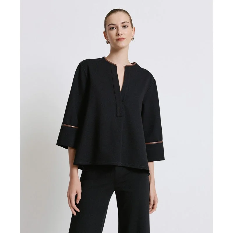 comfy dressAccess Fashion Black Blouse With V Neck