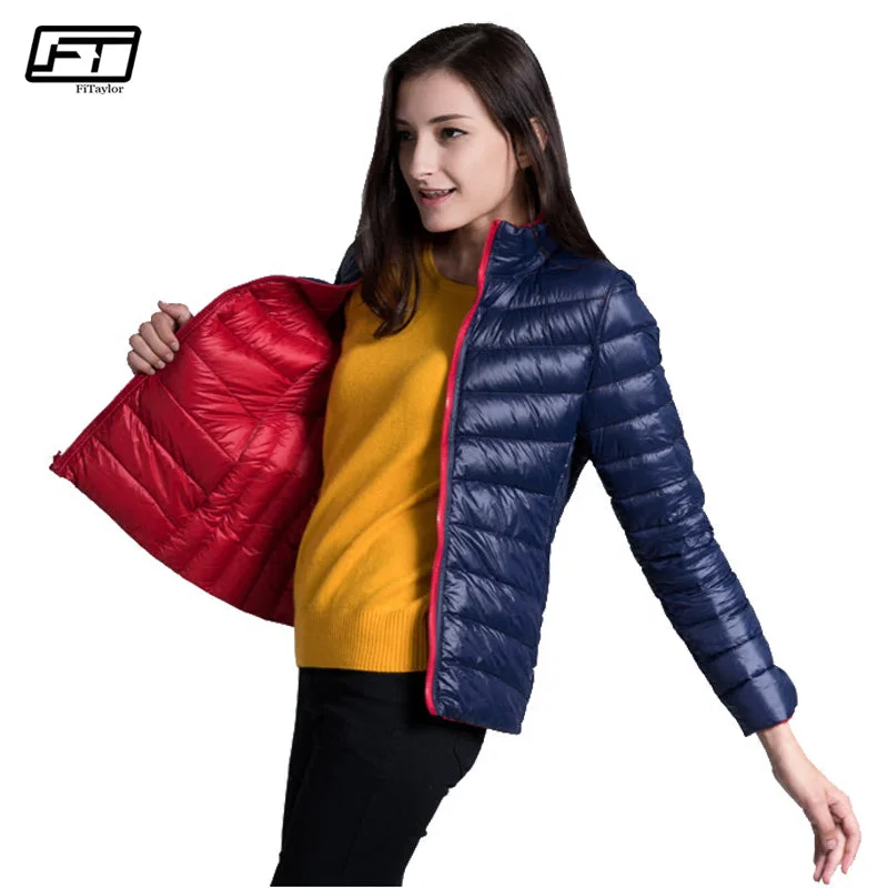 Epic Deals Fitaylor New Winter Women Down Jacket Ultra Light 90% White Duck Down Double Side Coats Short Design Slim Warm Parkas
