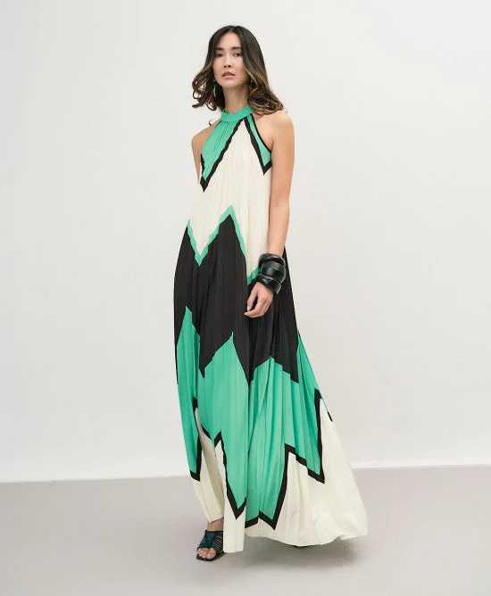Special Price Access Green Multi Pleated Halterneck Dress