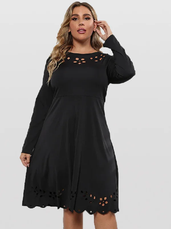 fitted cocktail dressPlus Black Hollow Out Midi Dress