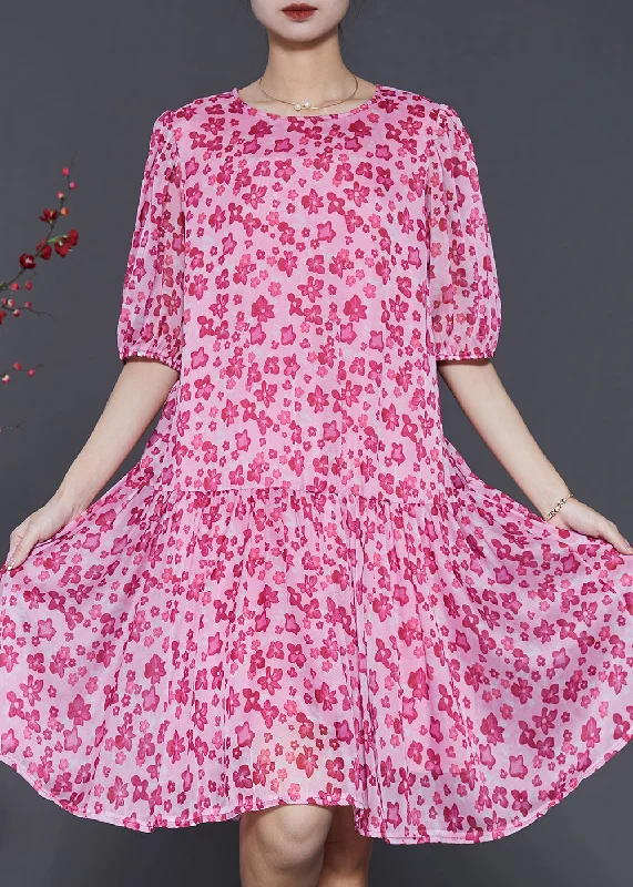Early Access Modern Pink Exra Large Hem Print Chiffon Dress Summer