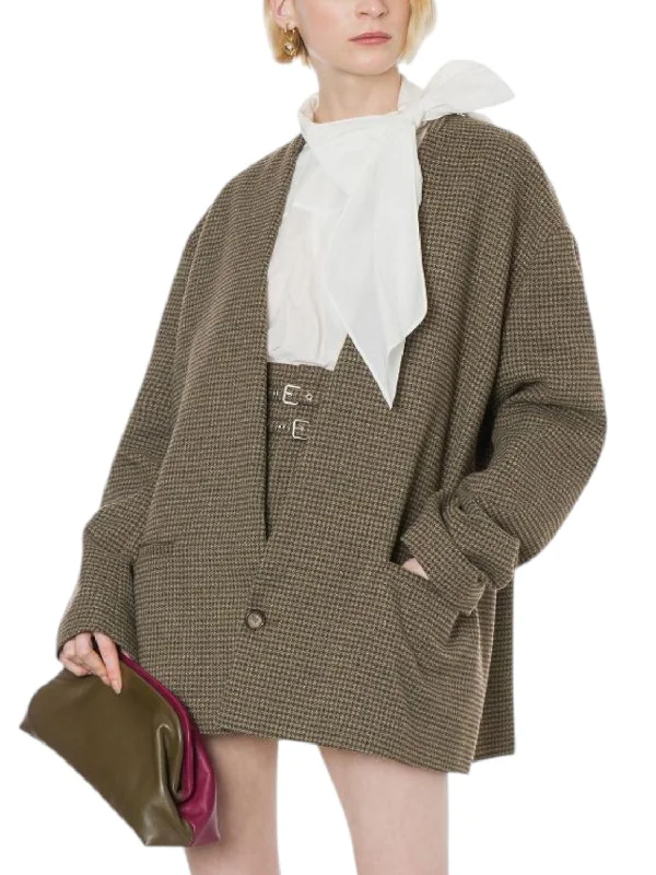 Deal Dash Oversized Houndstooth Jacket In Pine