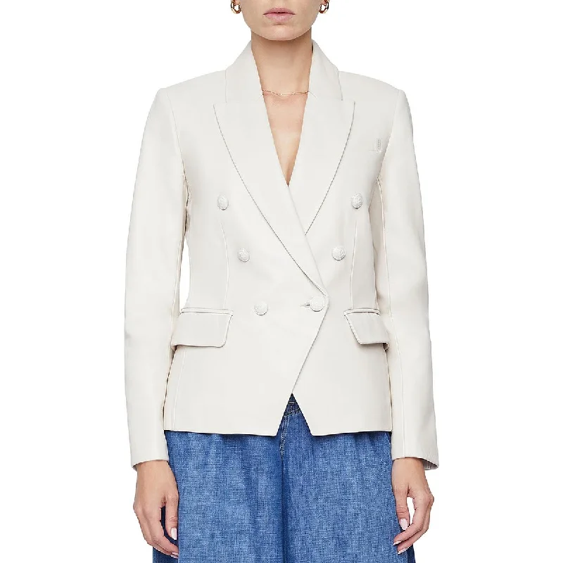 Savings Galore Womens Leather Business Double-Breasted Blazer