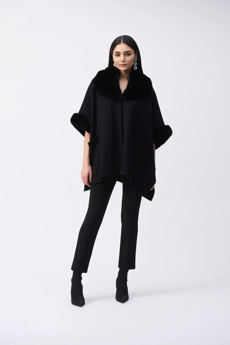 flowy dressJoseph Ribkoff Black Brushed Jacquard and Faux Fur Cape