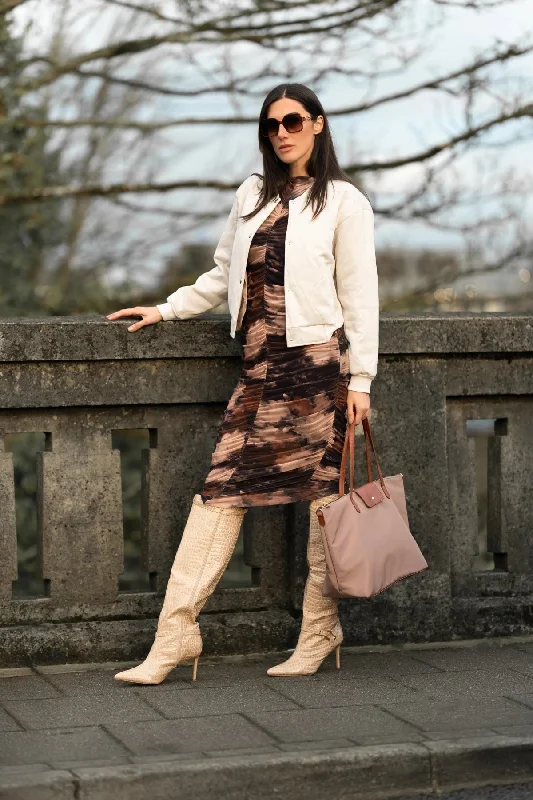 Hurry In Suede Quilted Bomber Jacket in Ecru