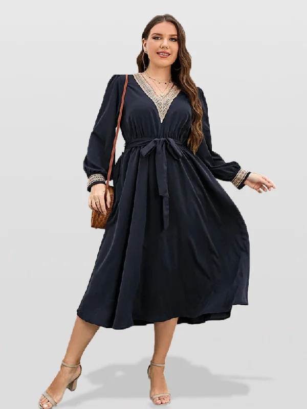 comfy maxi dressPlus Blue Eyelet Lace Belted Midi Dress