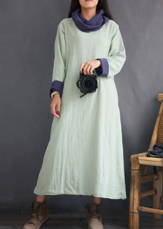 comfy dressOrganic cotton clothes Stitches Winter Sweet Cotton Turtleneck Solid Pullover Loose Dress