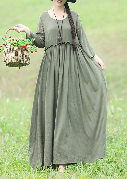 stylish party dressModern light green cotton linen dresses Casual Fabrics o neck Maxi Dresses