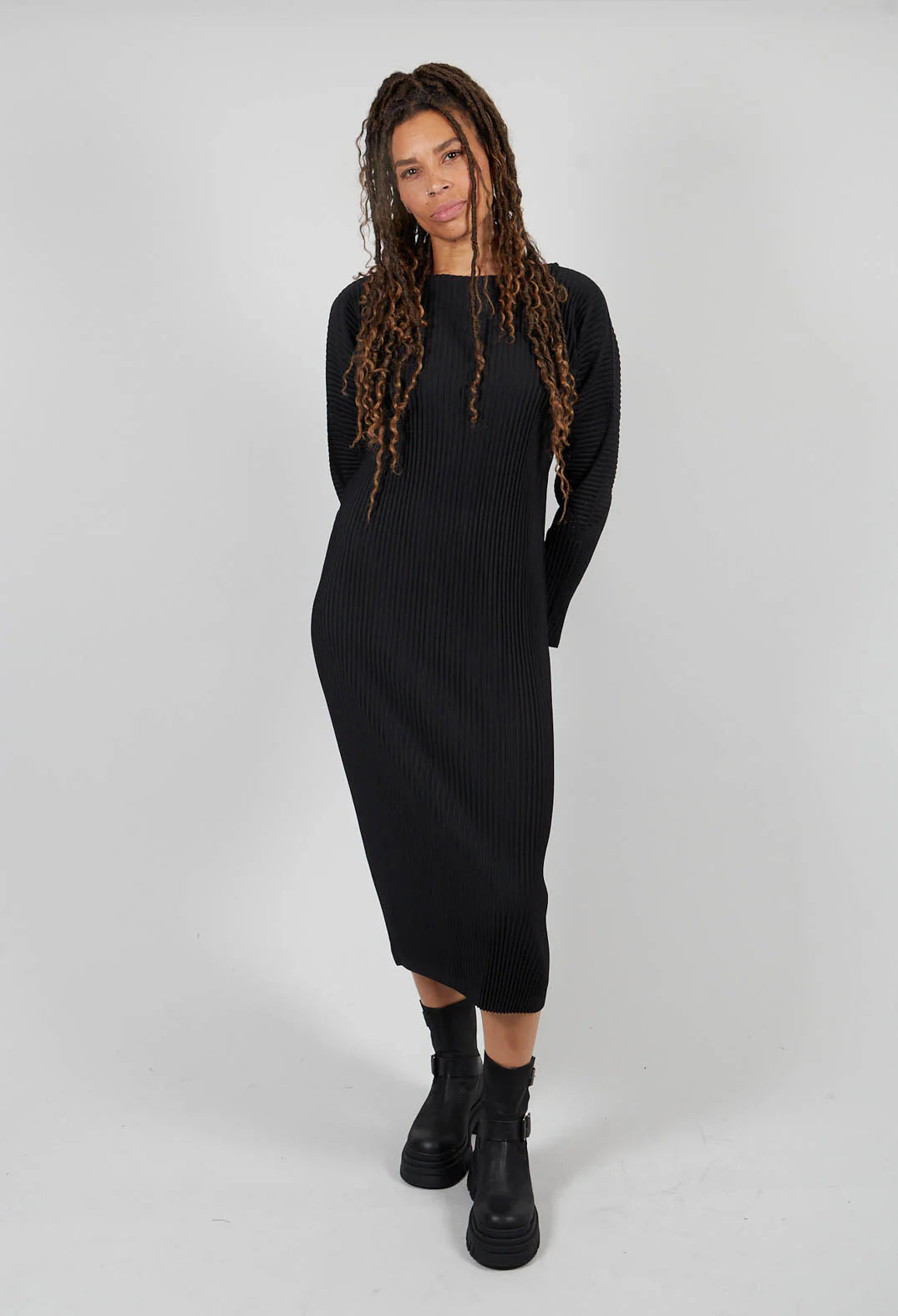 wrap dressMeiMeiJ Ribbed Textured Black Dress