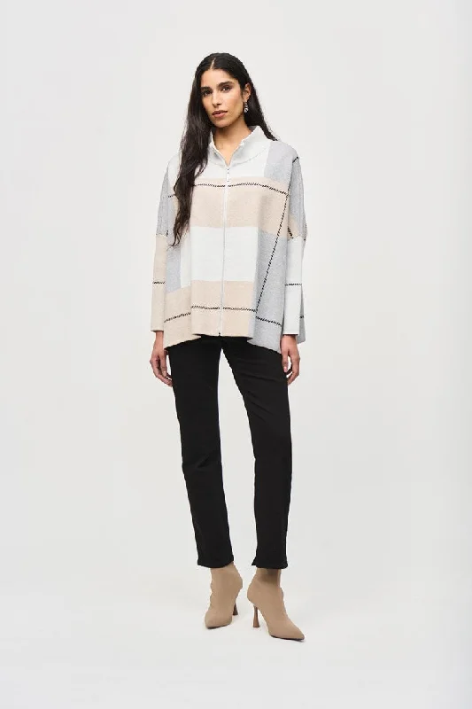 Weekend Special Joseph Ribkoff Vanilla/Oatmeal/Grey Color-Block Jacquard Knit Cover-Up