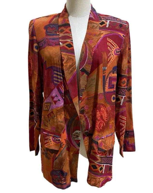 Markdowns Abstract Print Long Sleeve Blazer In Multicolor