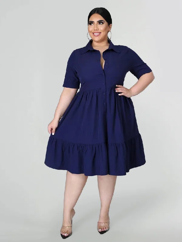 casual slip dressSolid Button From Ruffle Hem Shirt Dress