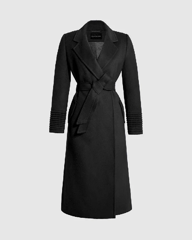 cold weather jacketBaby Alpaca Long Notched Collar Wrap Coat