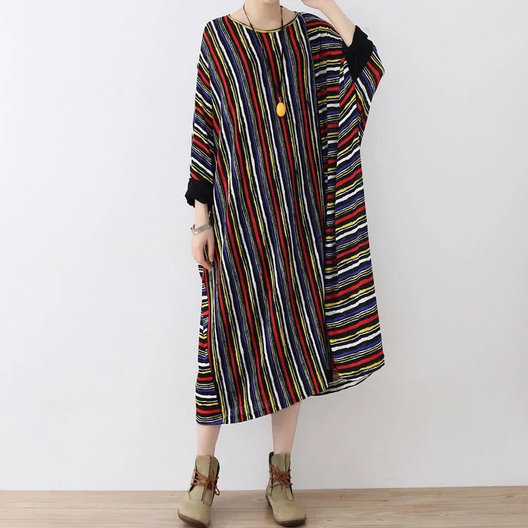 luxury dresslong sleeved striped caftans oversized casual cotton dresses long maxi dress