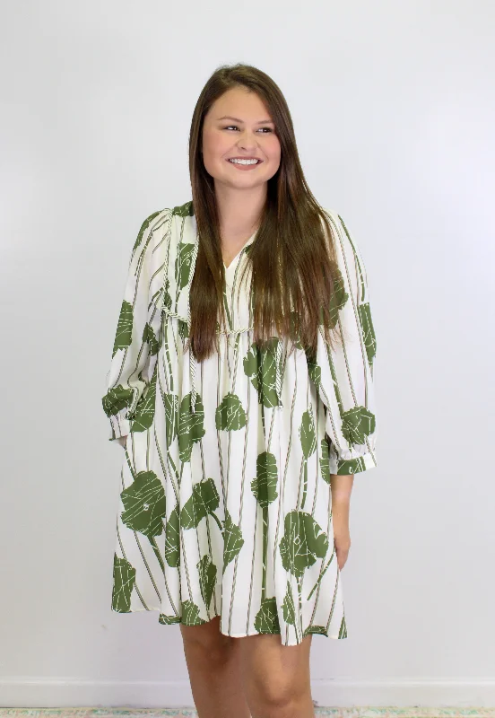 Quick Sale Green Floral Puff Sleeve Dress RTS