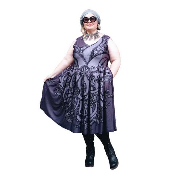 satin dressVee Sleeveless Tentacles dress in blue or charcoal available on pre-order! Plus Size 14 - 36