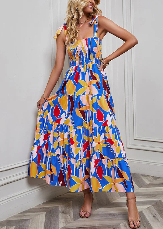 Year-End Sale Bohemian Blue Print High Waist Cotton Dresses Summer