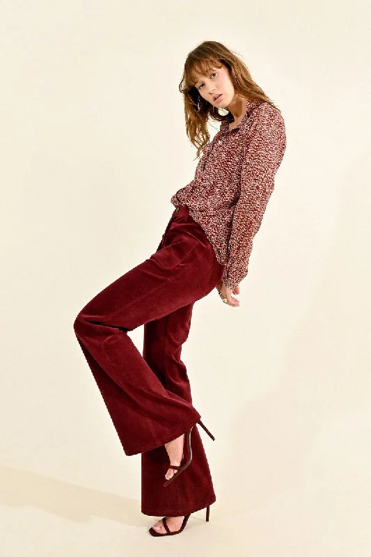 t-shirt dressMolly Bracken Dark Red Velvet Flared Trousers