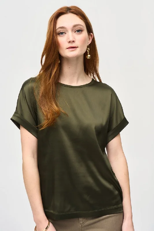 Last Chance Joseph Ribkoff Iguana Satin Front Short Sleeve Top