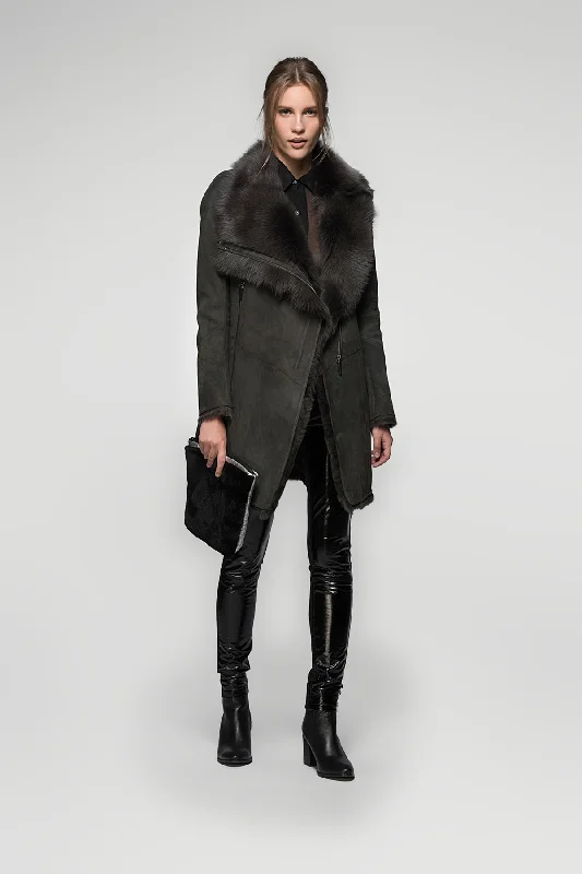 versatile coatElena - Anthracite Suede Shearling Coat