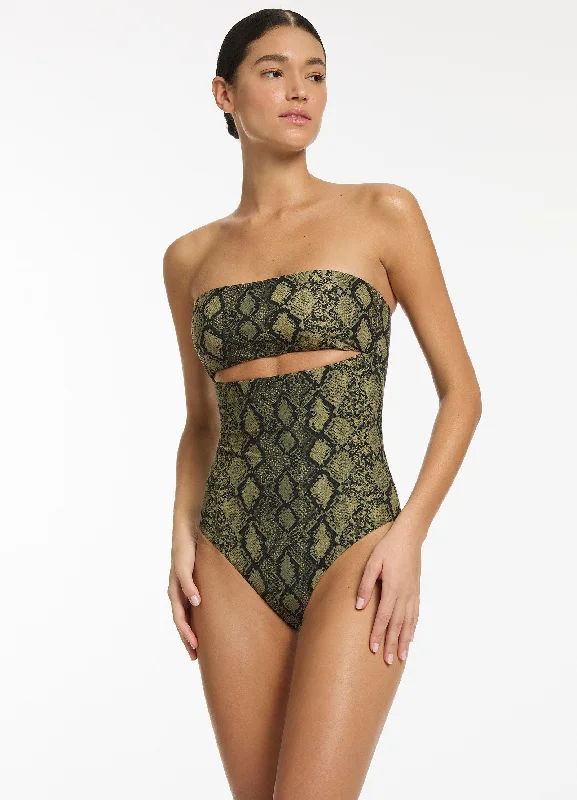 Instant Discount Python Splice Bandeau One Piece - Olive