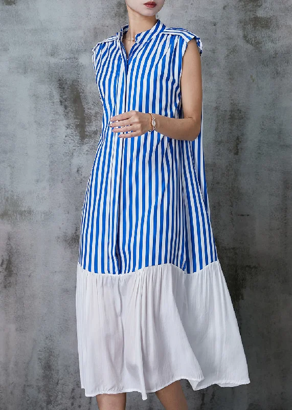 Amazing Deals Style Blue Striped Patchwork Cotton Dress Sleeveless