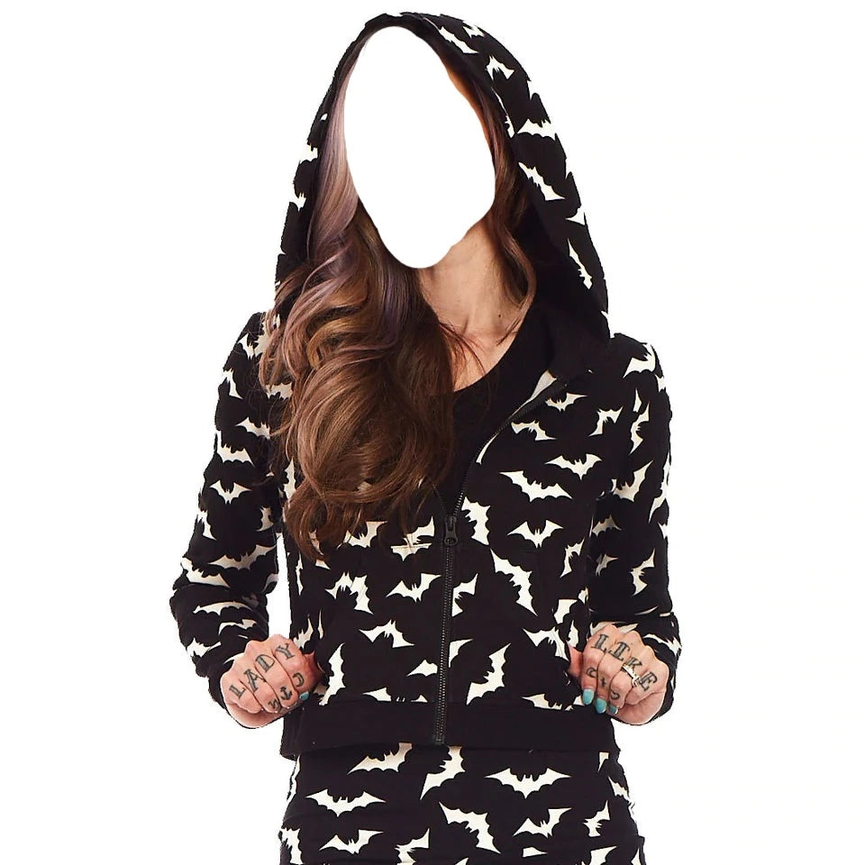 Low Prices Black/White Luna Bats Cropped Zipper Hoodie