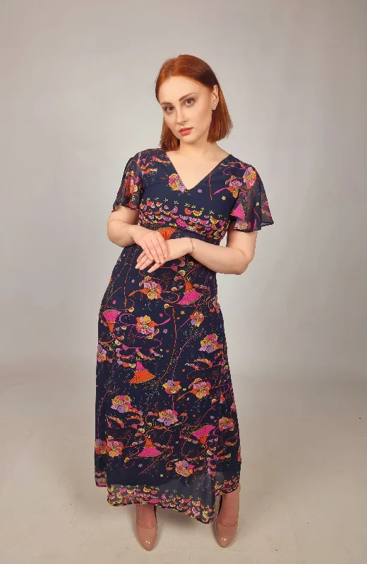 Year-End Sale Vilagallo Giverny Navy Floral nDress