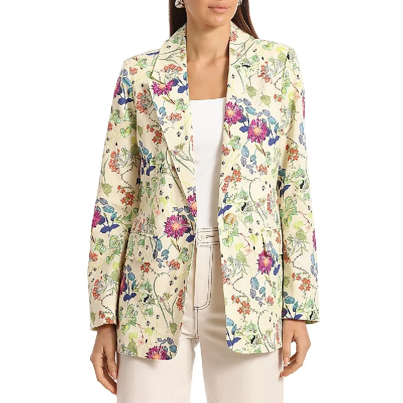 Must-Have Deals Womens Linen Blend Floral Blend One-Button Blazer