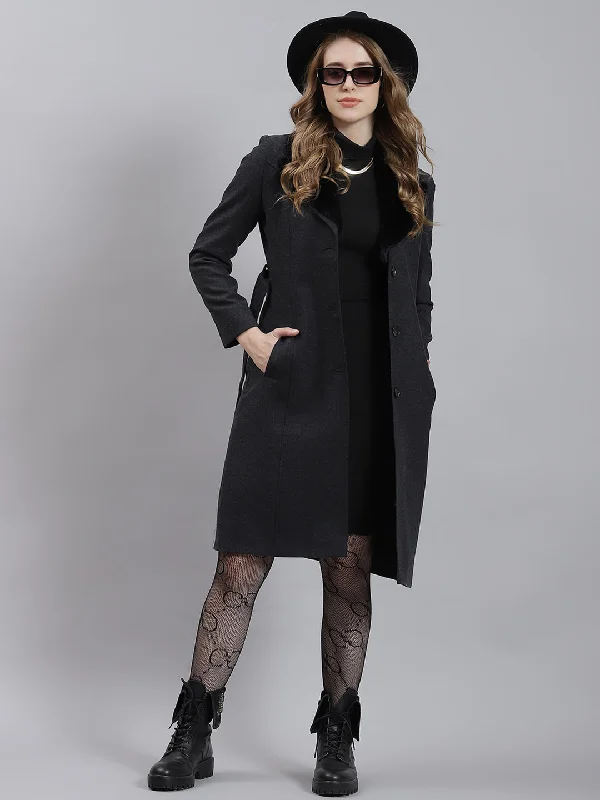 Price Fest Women Grey Plain Long Coat