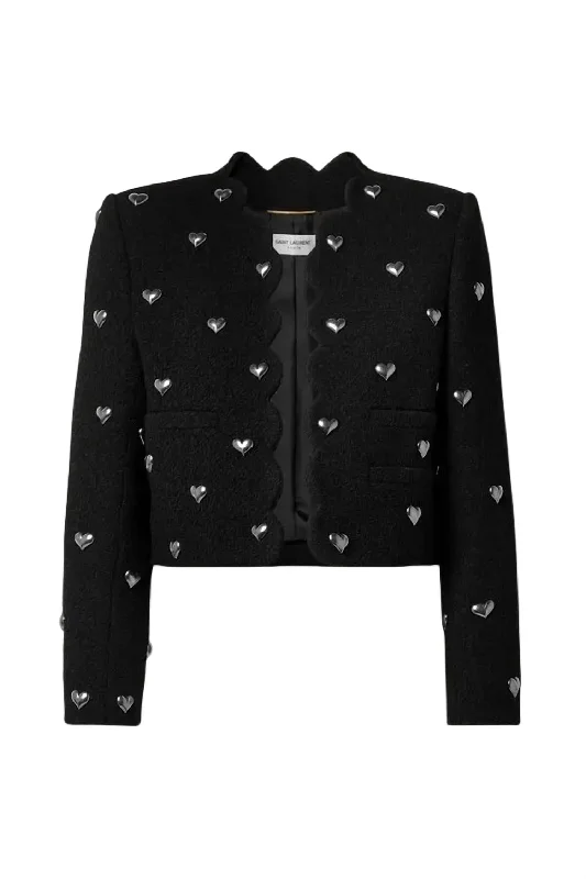 Instant Savings Cropped Embellished Bouclé Jacket In Black