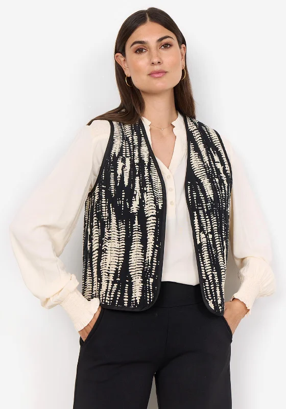 Members Only Soyaconcept Oline Patterned Padded Gilet, Black and Cream