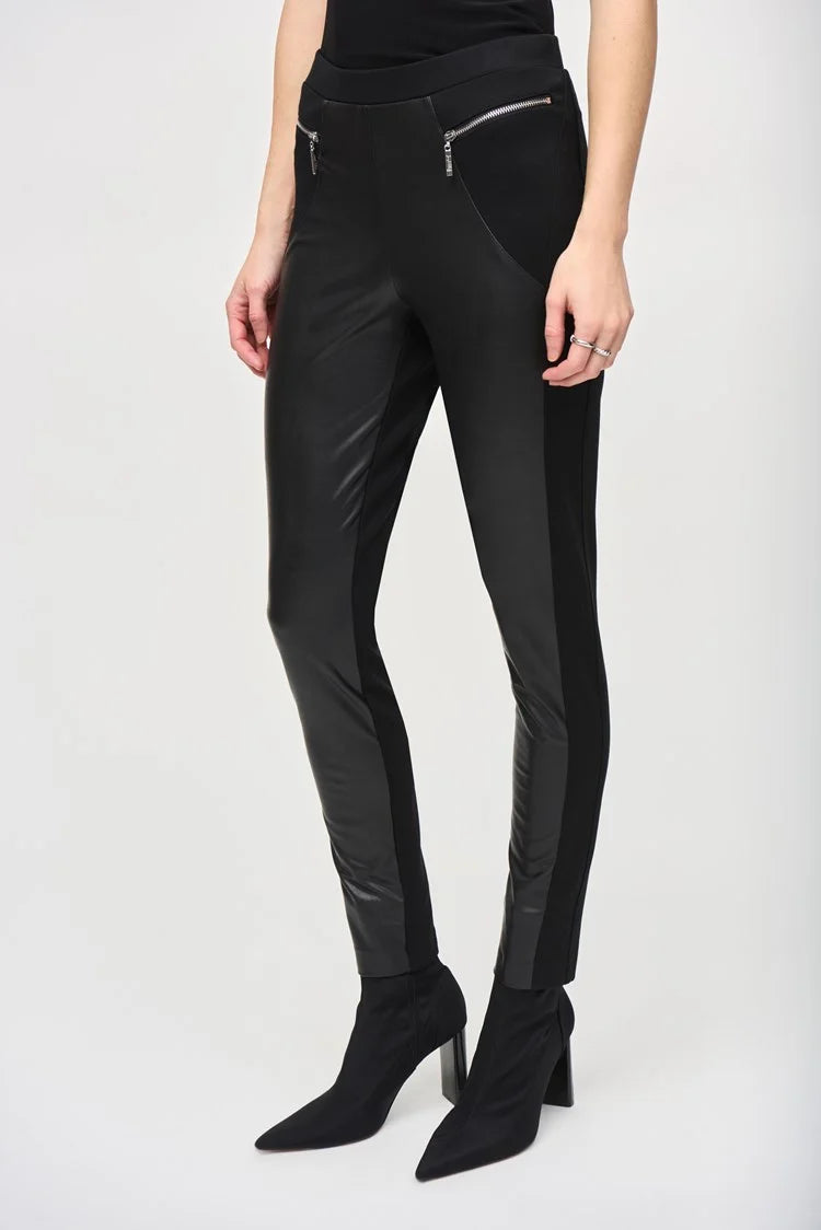 YEAR-End Clearance Joseph Ribkoff Black Heavy Knit And Leatherette Leggings