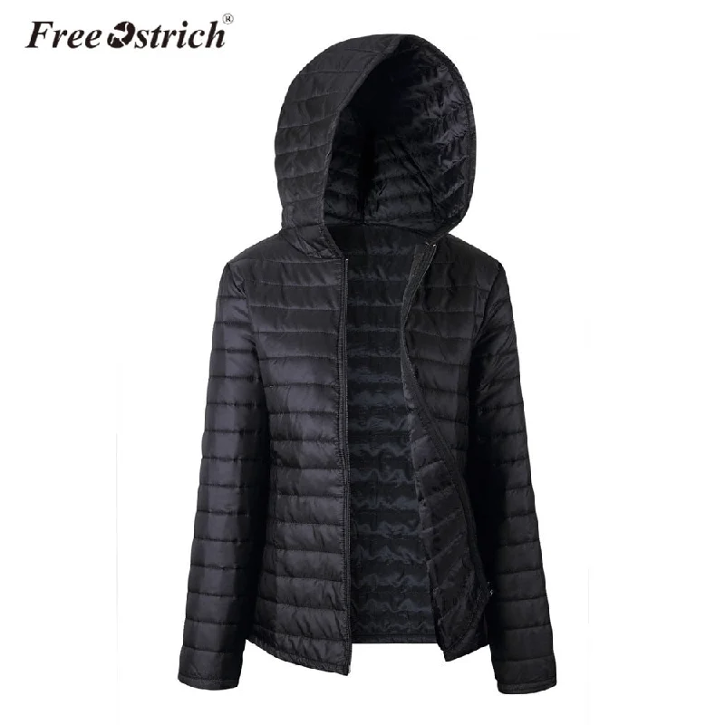 chic outerwearFree Ostrich Jacket Women Autumn Winter Zipper 2018 Black Hooded Warm Coats Long Sleeve Solid Parkas Coat L0630