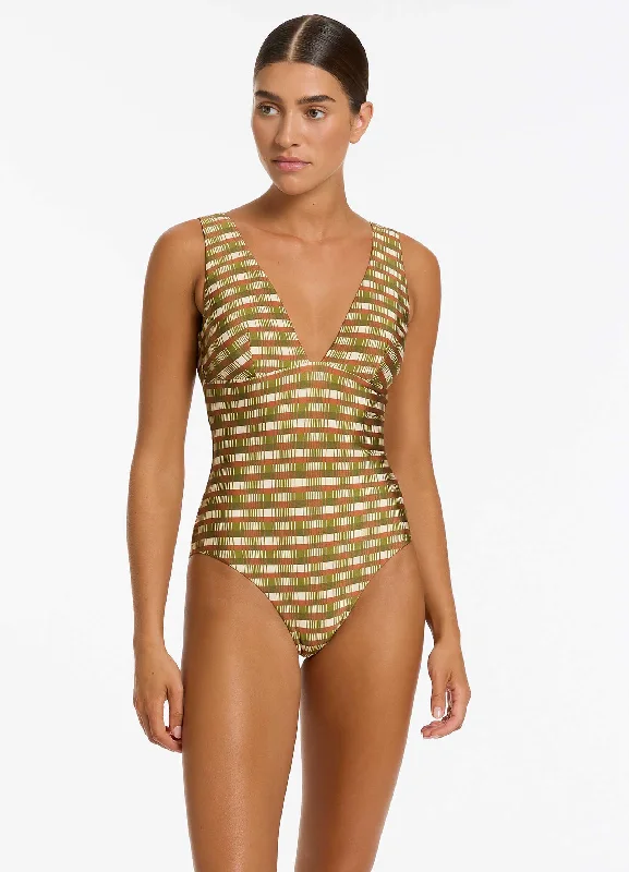 Special Discount Sorella Geo Plunge One Piece - Moss
