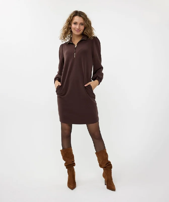 silk dressEsqualo Zip Up Chocolate Dress