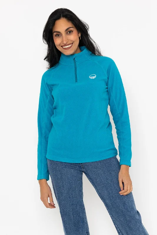 1/2 Zip Recycled Polar Fleece in Aqua Blue