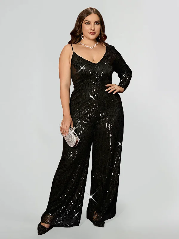 shift dressAsymmetrical Shoulder Sequined Jumpsuit