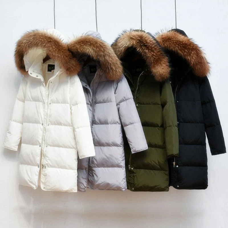 premium puffer coat90% White Duck Down Jacket 2018 Female Parkas For Winter Jacket Women Long Thick Parka 100% Natural Raccoon Fur Collar Hood Coat