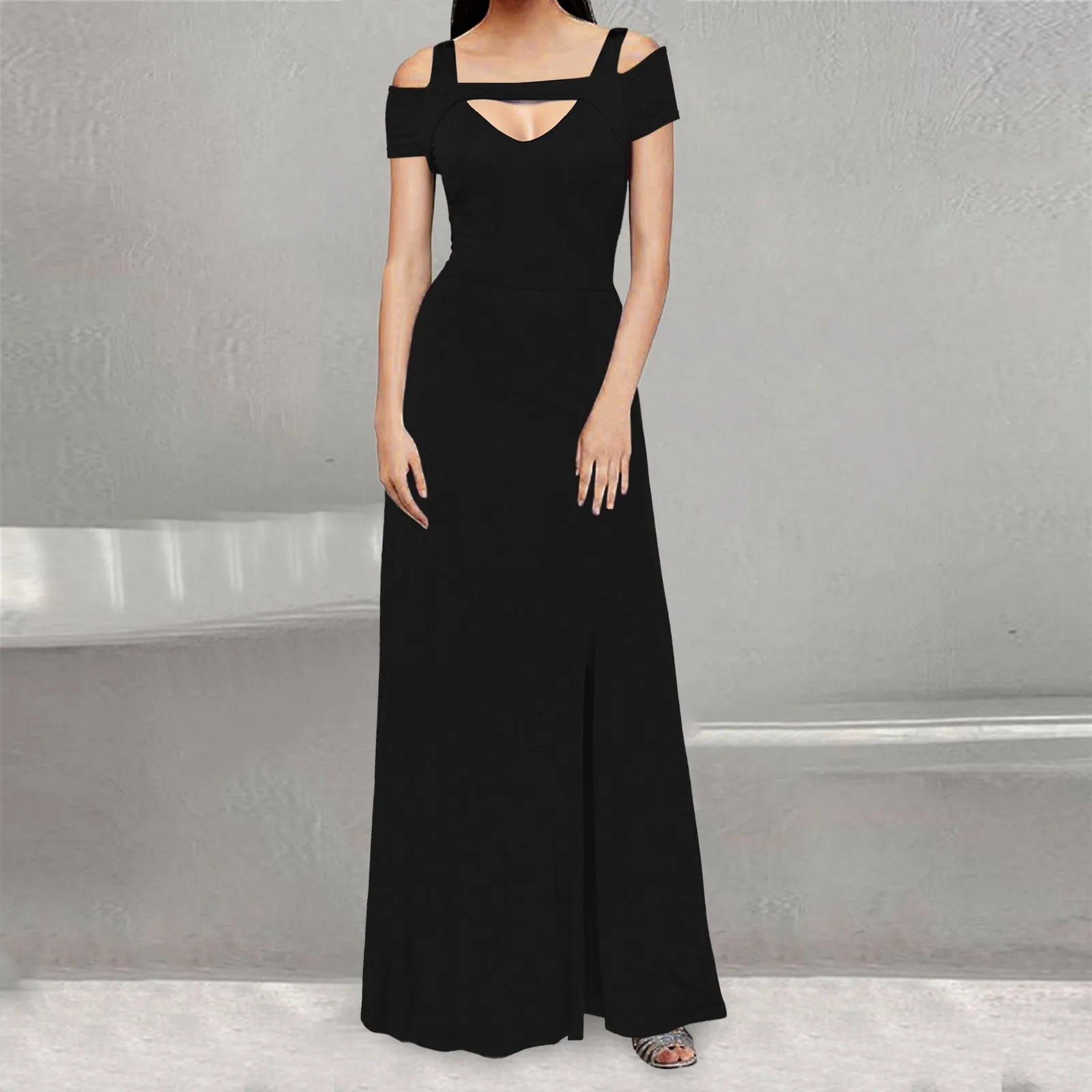 chic shift dressJuliaFashion - Women's Casual Long Maxi Evening Party Beach Long Solid Color Hollow Out Short Sleeve Square Collar Summer Costume Dress