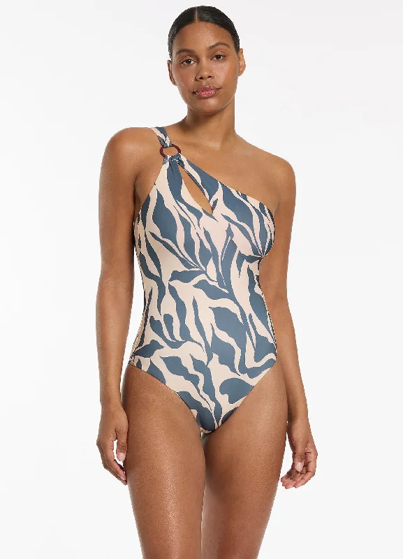 Sneak Peek Sale Sereno One Shoulder Ring One Piece - Steel Blue