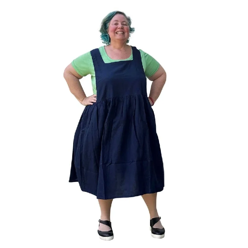 high-waisted dressKelly Linen Pinnie Dress with pockets in Navy Linen