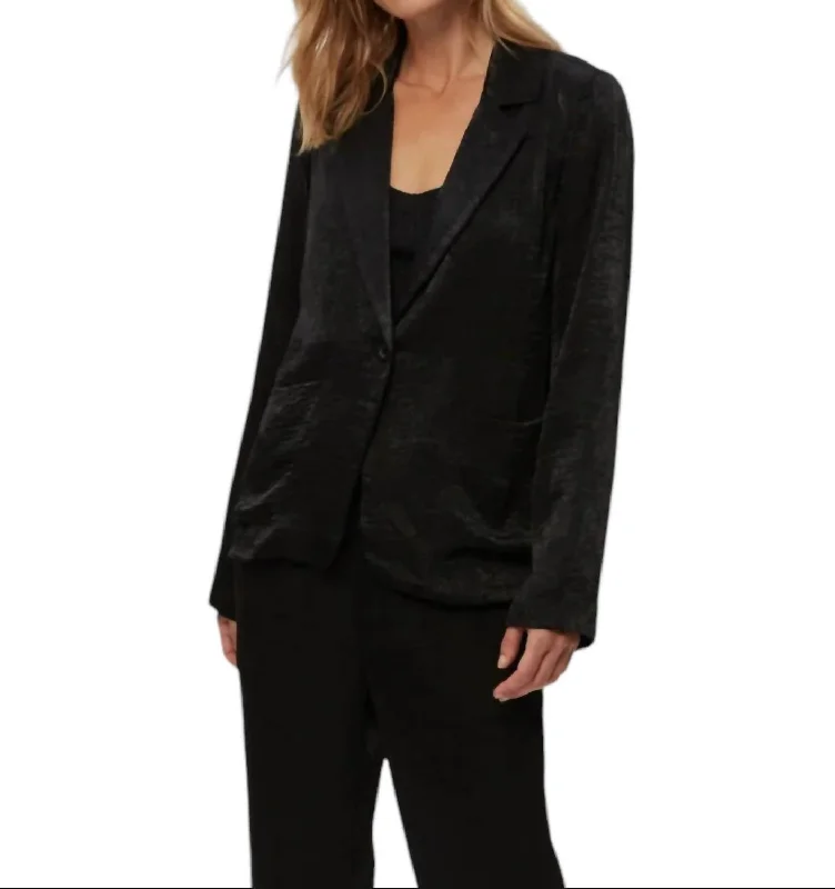 Savings Galore Paula Hammered Satin Blazer In Black