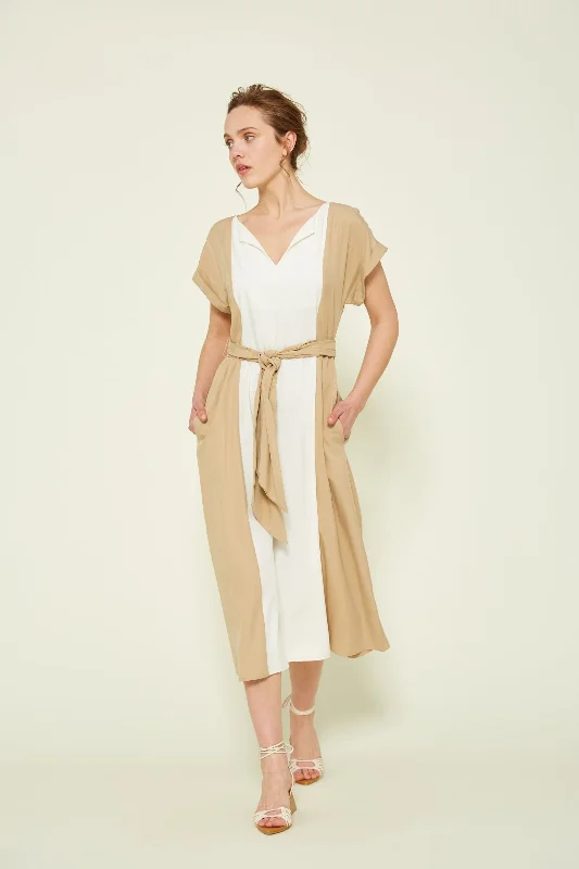 Deal of the Day Van-Dos Scoop Camel Two Tone Dress