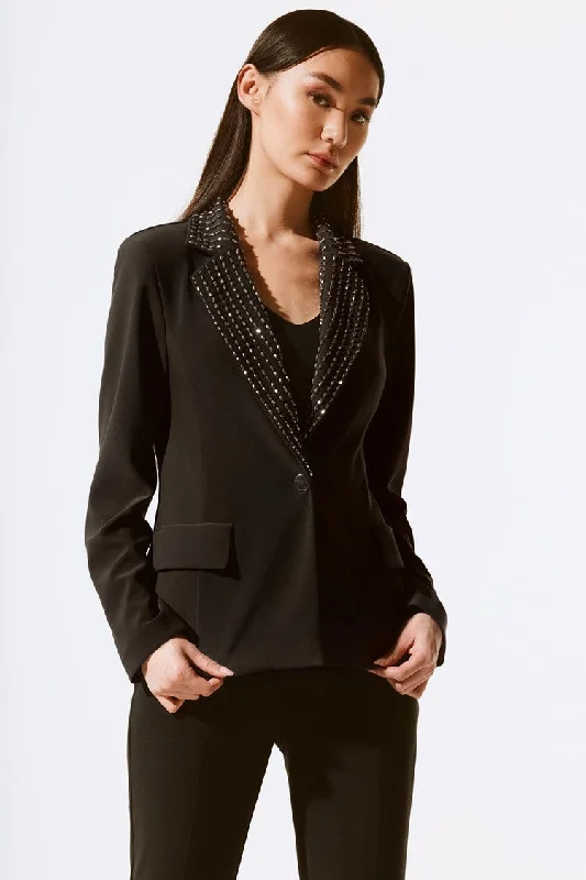 Price Blitz Joseph Ribkoff Black Silky Knit Embellished Fitted Blazer