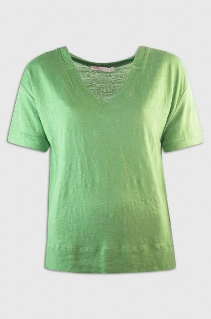 Online Only Md'M Short Sleeved LInen Green T Shirt